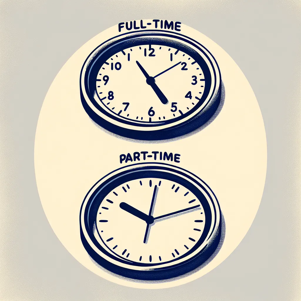 Illustration of two clocks: one labeled "Full-Time" showing 9 to 5, and another labeled "Part-Time" showing shorter hours.