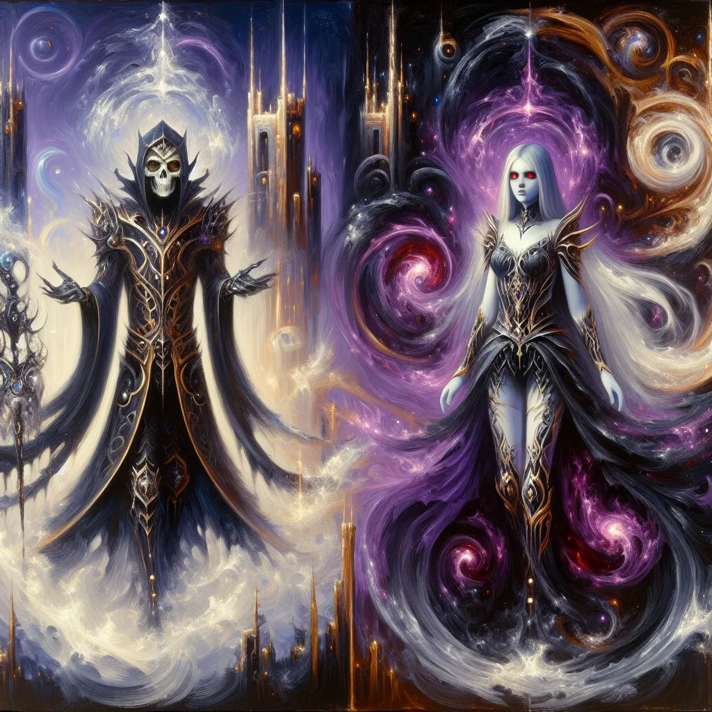 Overlord, Shalltear, Momonga, Body-swap, Bug in an abstract style