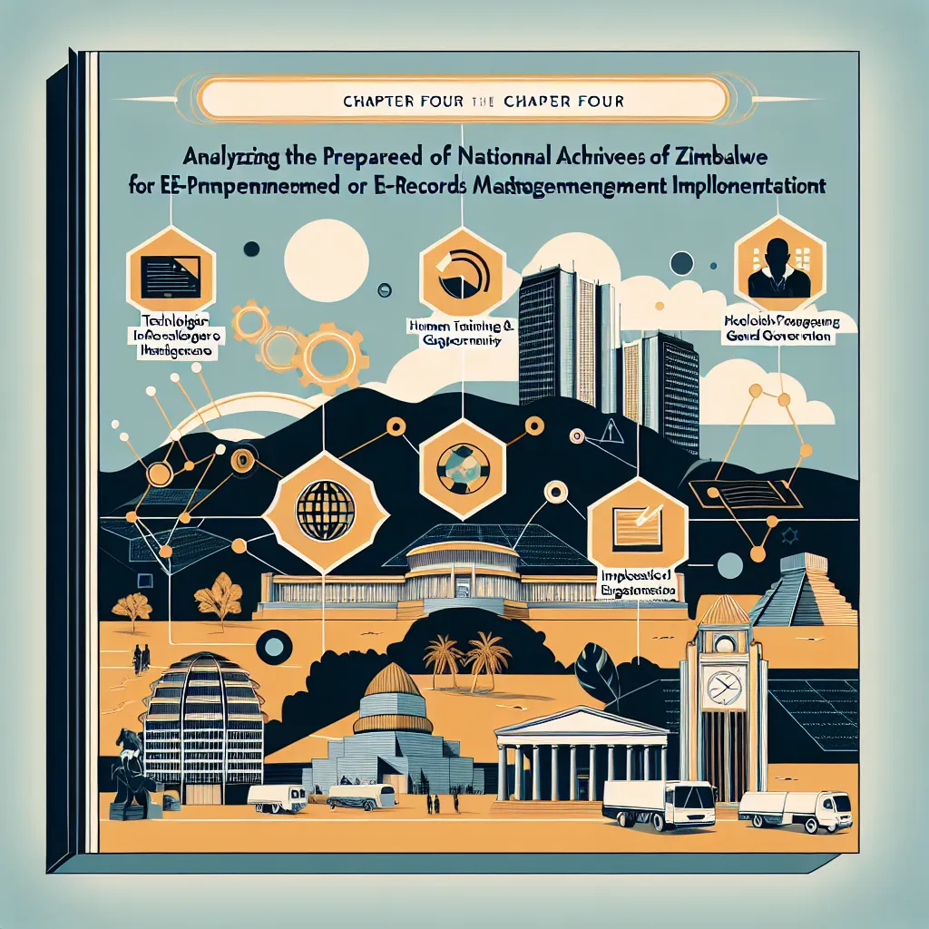 Chapter Four: Analyzing the Preparedness of National Archives of Zimbabwe for E-Records Management Implementation

In this chapter, we will evaluate the current status of the National Archives of Zimbabwe in relation to their readiness to implement an Electronic Records Management System (ERMS). This assessment will encompass various dimensions including technological infrastructure, staff training, policy frameworks, and stakeholder engagement, all crucial for a successful transition to electro