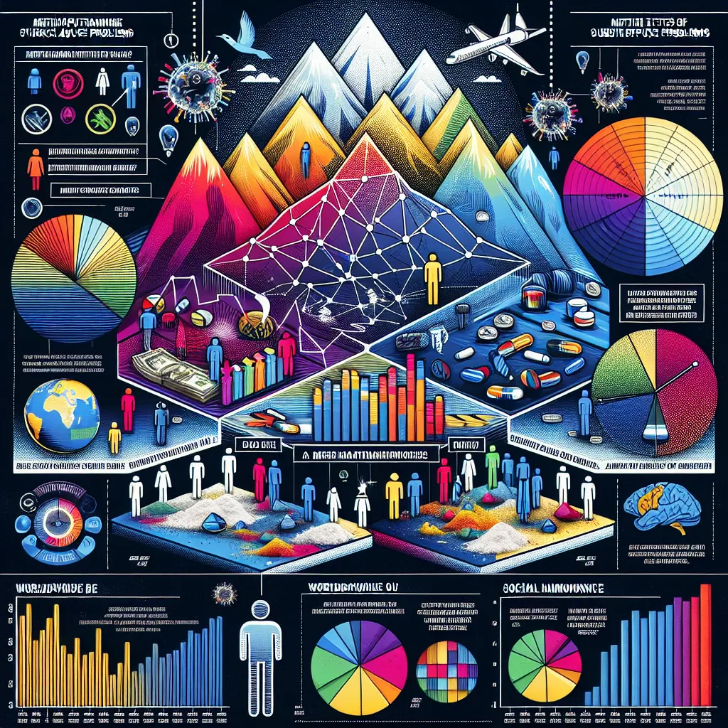 Image description: A detailed infographic highlighting the adverse effects of substance abuse in communities, featuring charts and data from South Africa's methamphetamine issues and the global impact of drug use on youth behavior and social stability.