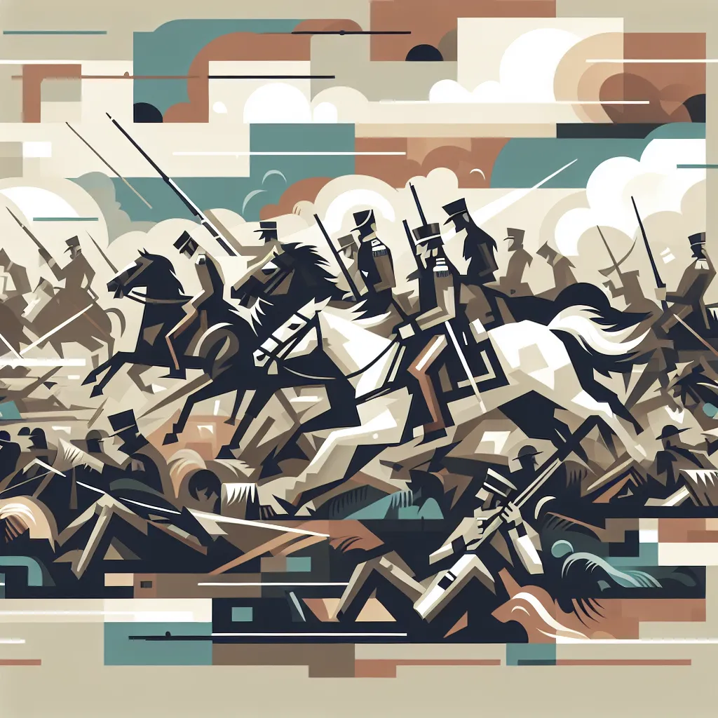 Wounded, Knee, Conflict, Massacre, Cavalry in an abstract style