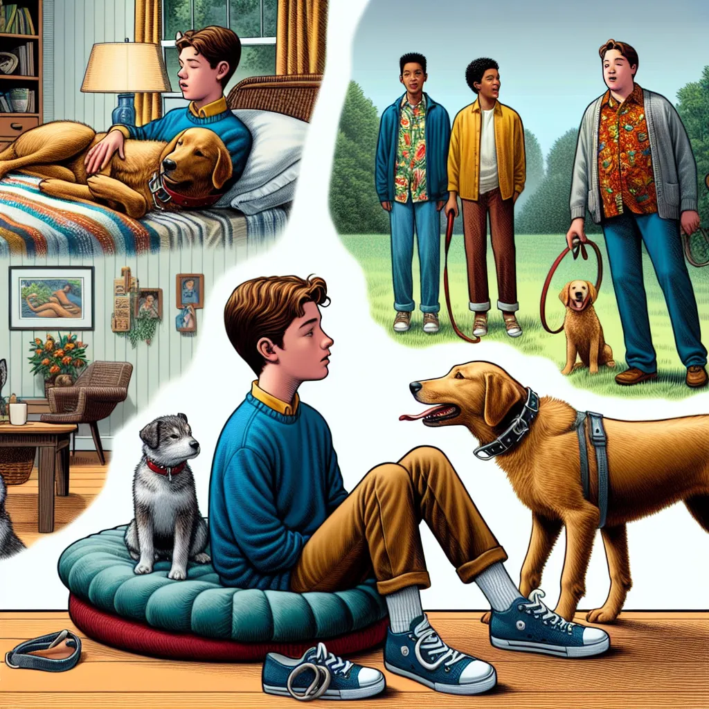 Title: A Barking Good Swap

Once upon a time, in a cozy little neighborhood, a teenage boy named Jake felt a surge of pride every time he watched his pet retriever, Max, perform a perfectly executed trick. From the moment the puppy had bounded into his life, they had built an unbreakable bond. Jake had spent countless hours training Max, teaching him to fetch, roll over, and even play hide and seek. Their backyard was a kingdom of joy, where laughter mixed with barking and joyful tail wags. Max 