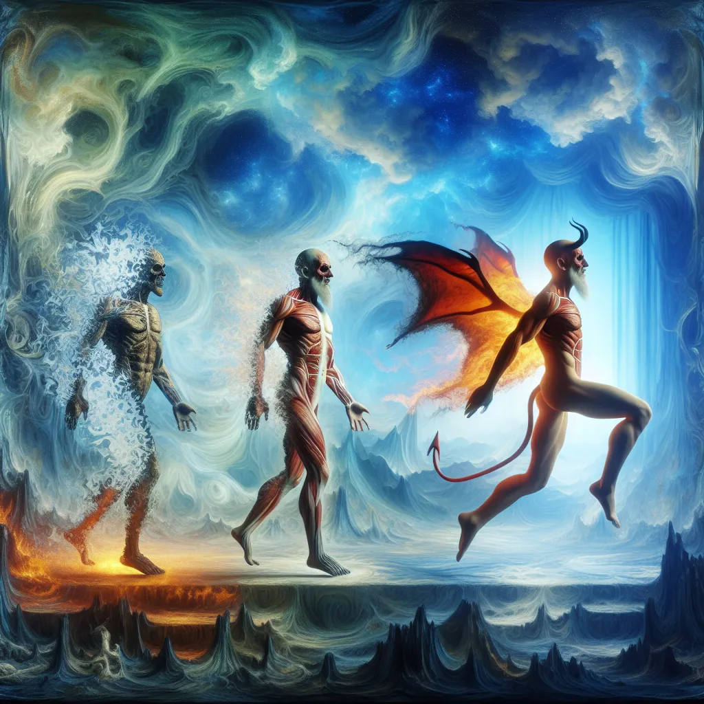 Transformation, Lucifer, Hazbin, Hell, Angel in an abstract style