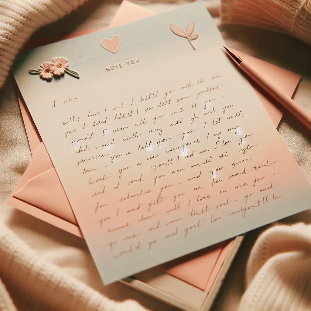 Warm, handwritten letter with heartfelt messages of support, love, and reassurance, featuring soft pastel colors and a small heart doodle in the corner.