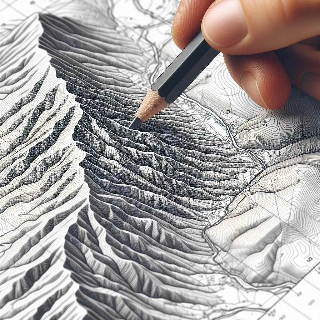 Illustration of a topographic map featuring closely spaced contour lines, highlighting a steep slope in a mountainous area.