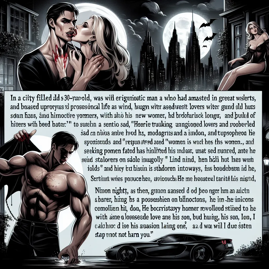En una ciudad llena de luces y sombras, existía un hombre de 30 años, musculoso y egocéntrico, que había logrado una gran fortuna tras quedar viudo a los 15 años. Su vida laboral estaba repleta de seductoras amantes, lo que le permitió descuidar a su hijo, a quien ridiculizaba constantemente por ser un nerd.

Una noche, mientras se entregaba a la pasión con una mujer deslumbrante, esta reveló su verdadera naturaleza como vampira y lo mordió, transformándolo en un ser de la noche. Como vampiro, s