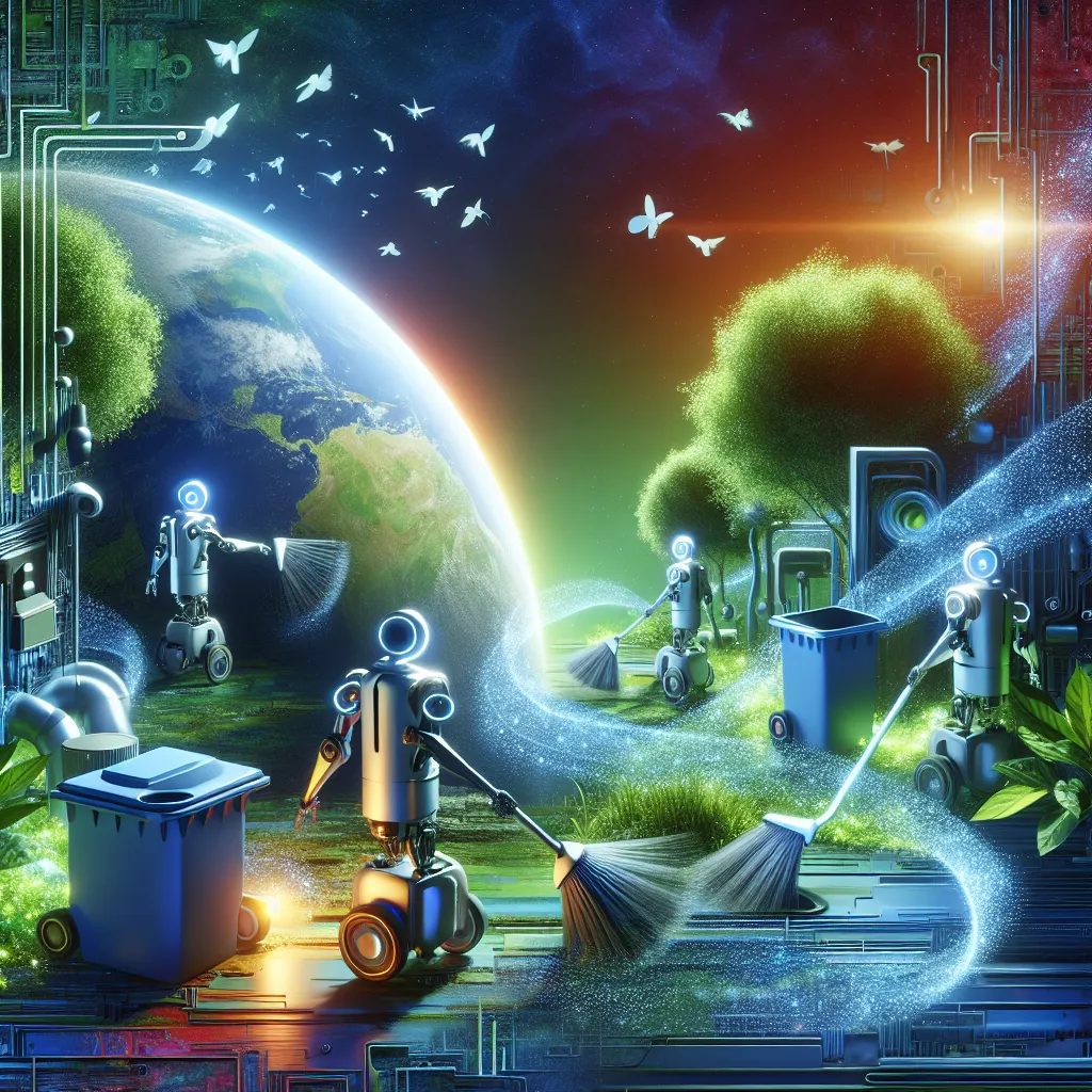 Cleaning, Robots, Earth, Recycling, Restoration in an abstract style