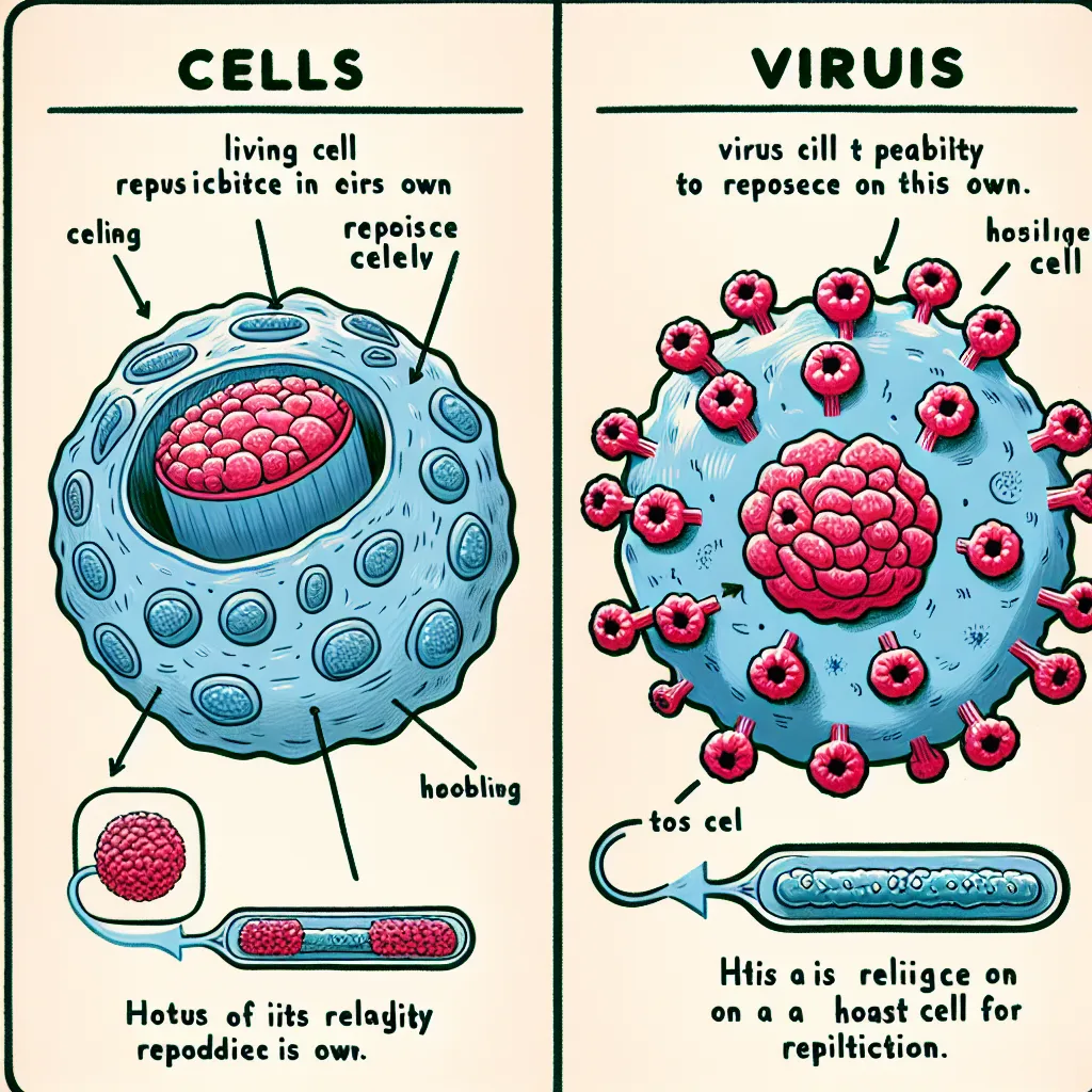 The correct answer is **B. Cells can replicate on their own, viruses cannot.** 

Viruses require a host cell to replicate, while living cells are capable of reproducing independently.