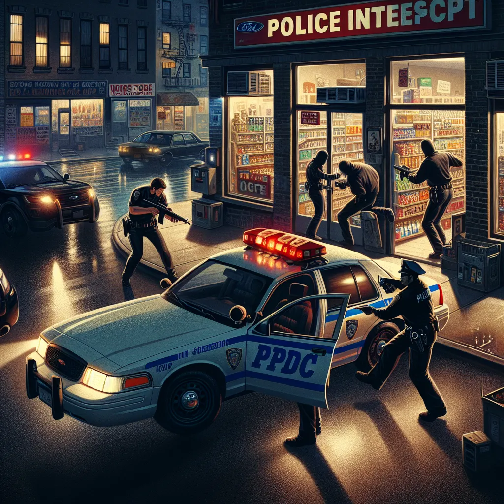 **Title: A Night on Patrol**

The night was just starting to settle over New York City as Officers Mike and Lena rolled through the dimly lit streets in their trusty Ford Crown Victoria police interceptor. The hum of the engine accompanied the flickering streetlights, casting quick shadows across the pavement. 

“Keep an eye out for anything unusual,” Mike reminded, glancing at Lena, who was scanning the surroundings intently.

“Always,” she replied, adjusting her cap. Just then, a shout pierced