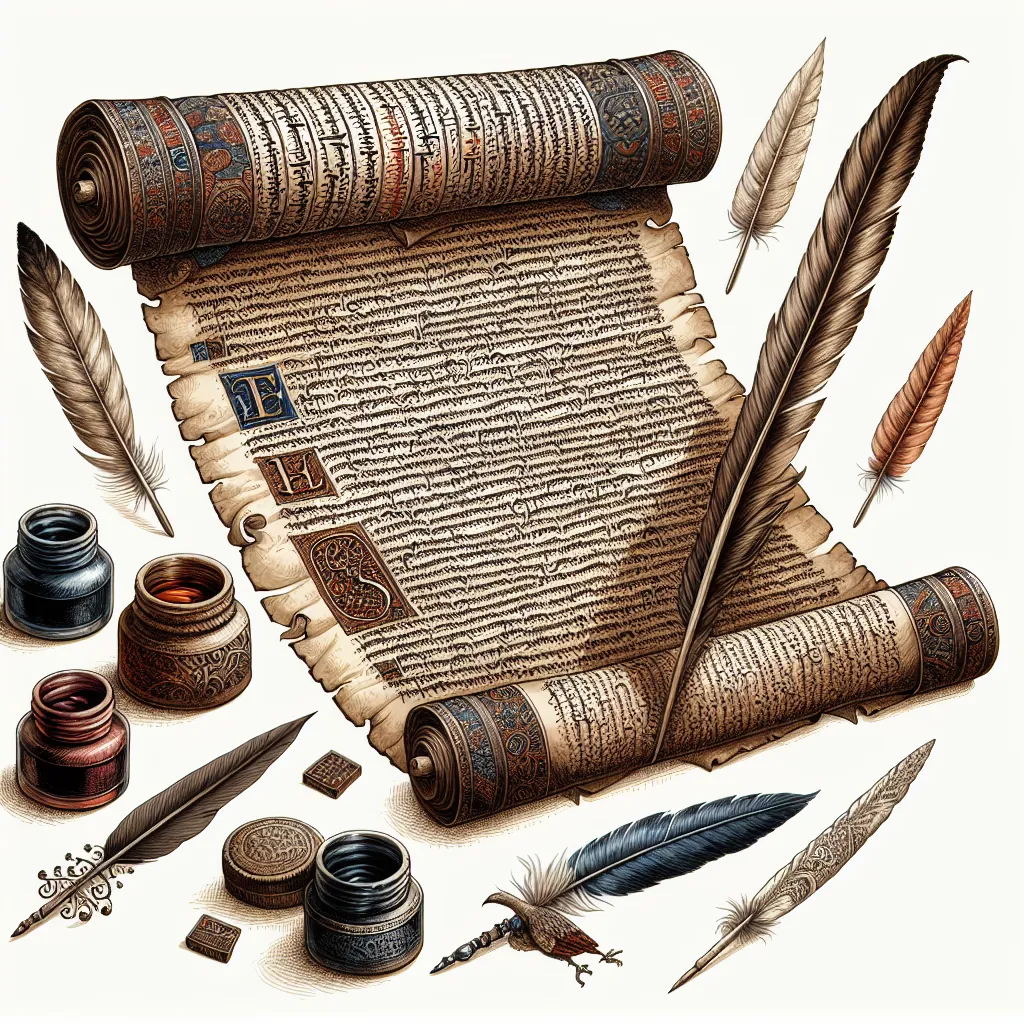 Image of an ancient scroll with handwritten text, surrounded by quill pens and ink pots, symbolizing the debate over the authenticity of biblical letters.