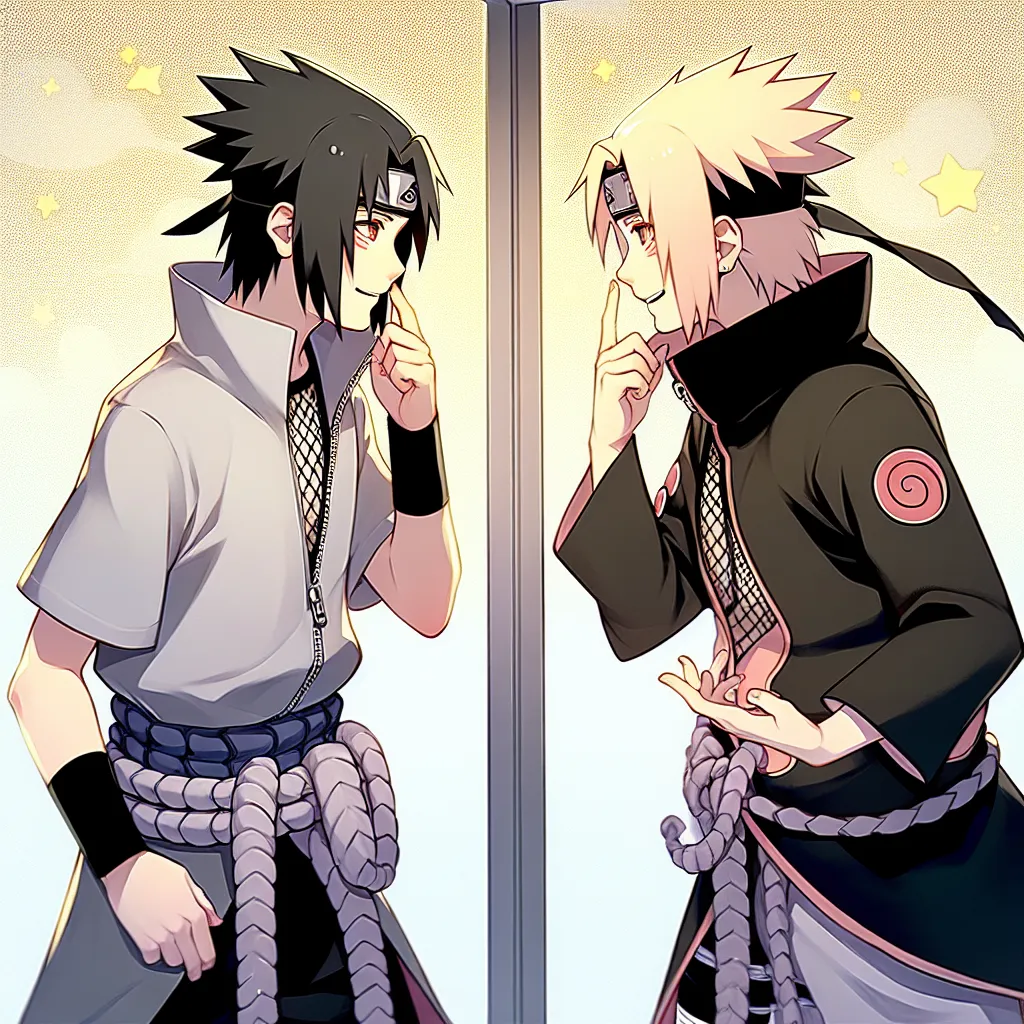 **Judul: Kehidupan Baru: Sasuke dan Kurenai Bertukar Tubuh**

Suatu hari, Sasuke Uchiha dan Kurenai Yuhi terjebak dalam sebuah jutsu yang tidak terduga. Setelah pertarungan melawan musuh yang kuat, mereka mendapati diri mereka bertukar tubuh. Jutsu itu tidak dapat dibatalkan, dan mereka harus menerima keadaan baru ini selamanya.

**Di dalam tubuh Kurenai:**

Sasuke, yang sekarang memiliki rupa Kurenai, memperhatikan cermin. “Kenapa aku harus terjebak dalam tubuhnya?” gumamnya. “Aku tidak punya w