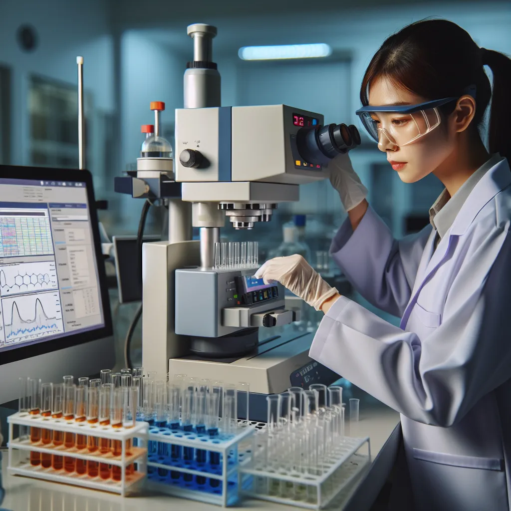 Image of a scientist using infrared spectroscopy equipment to analyze various organic compounds in a laboratory setting.