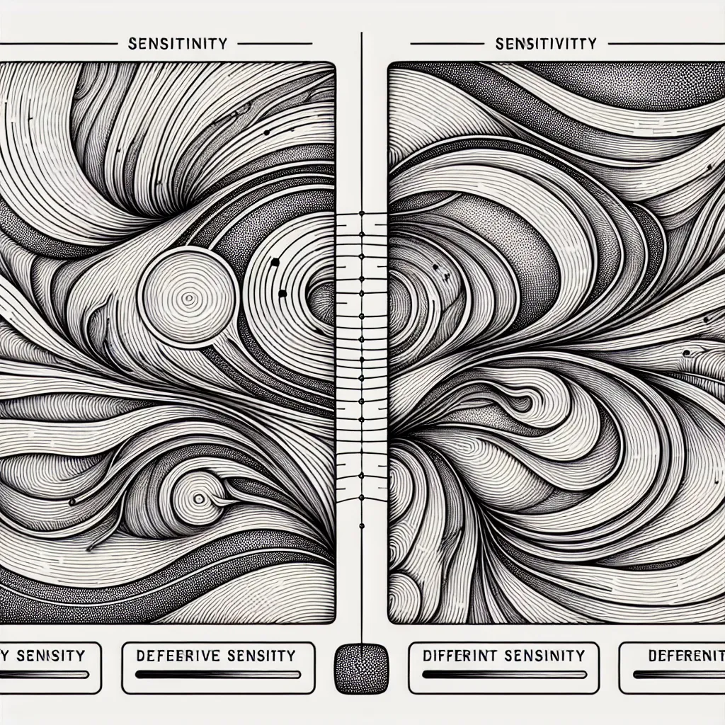 Image of two paths in a graphical representation, with various lengths marked to illustrate their sensitivity differences.