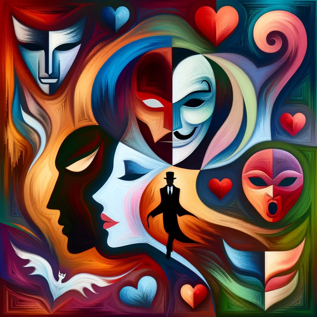 Villano, Identidad, Amor, Celos, Intriga in an abstract style