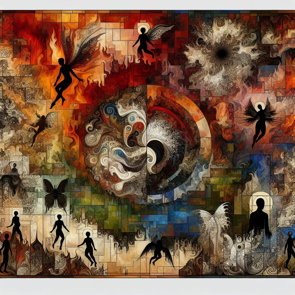 Transformation, Lucifer, Hazbin, Hell, Identity in an abstract style