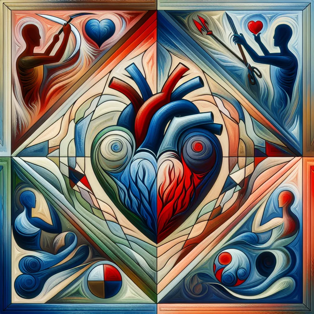 David, Chocarro, Corazón, Venganza, Narcisismo in an abstract style