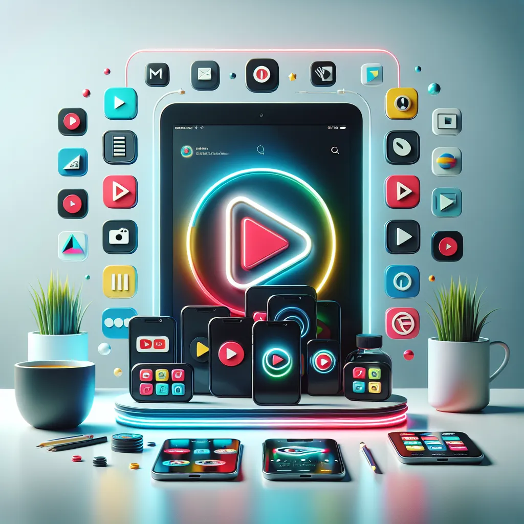 An infographic illustrating various online streaming services icons (like Netflix, Hulu, etc.) on a smartphone and tablet screen, with a play button symbol to indicate instant access to movies.