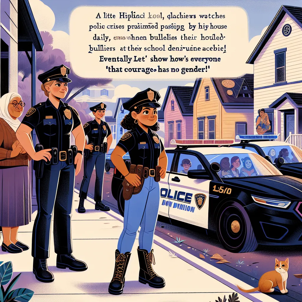 **Story: “The Little Girl with a Big Dream”**

Once upon a time in a small town, there lived a little girl named Lily. Every day, she would watch police cruisers zip by her house, their sirens singing a captivating song that filled her with excitement. Despite everyone saying that being a policeman wasn't a "feminine" job, Lily decided she would become one.

*Lily: “I want to be a cop when I grow up!”*

Her parents smiled supportively, but her grandmother frowned, shaking her head.

*Grandmother