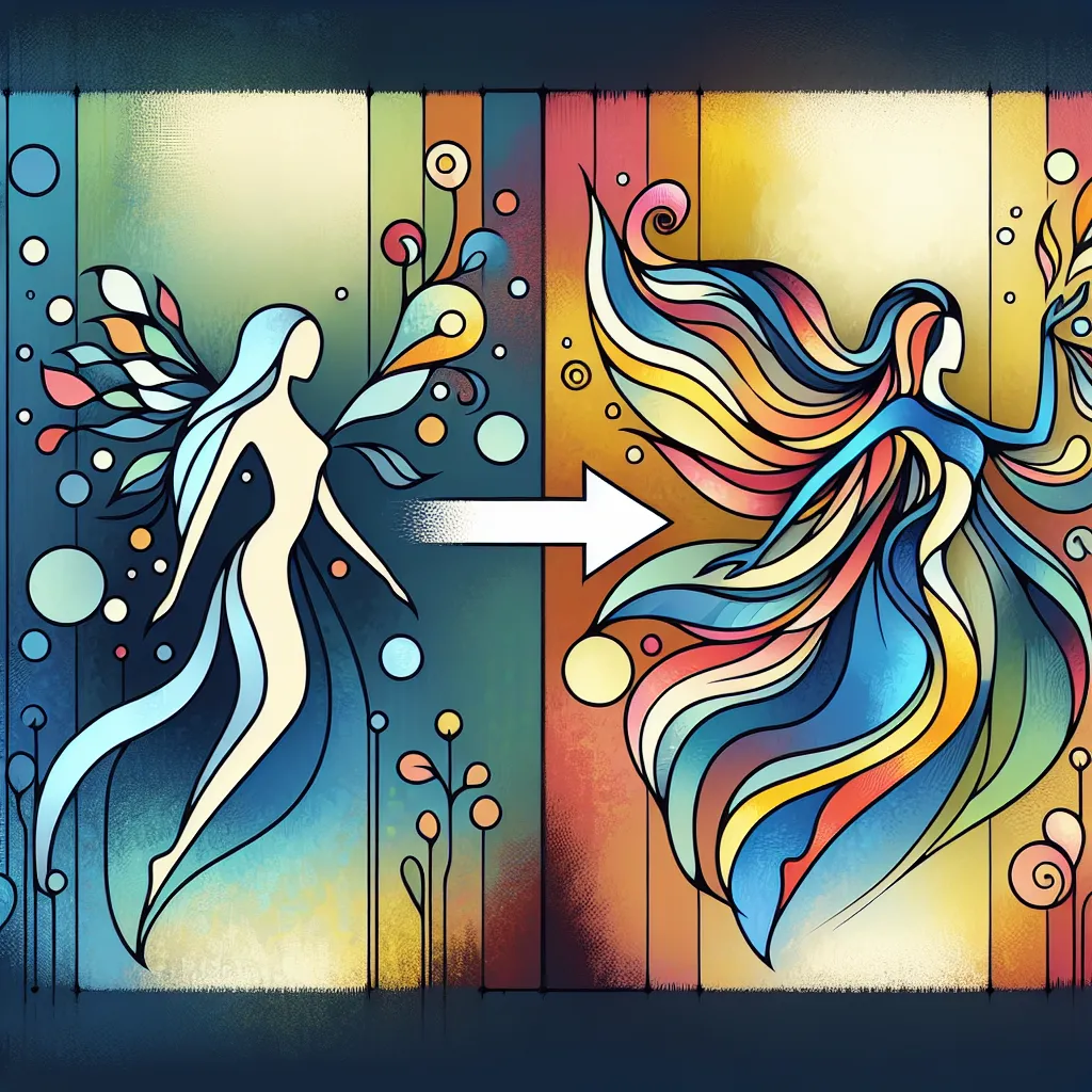 Transformation, Lucifer, Hazbin, Cartoon, Identity in an abstract style