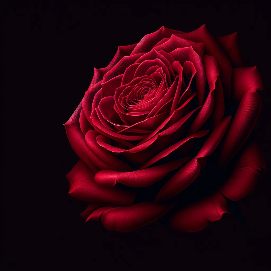 A vibrant red rose against a deep black background.