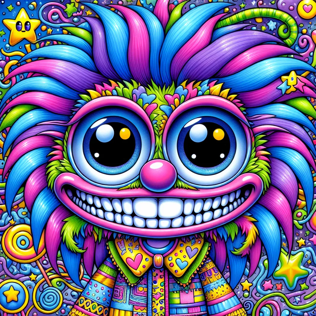 Illustration of a quirky, cartoon-like character named Sprunki, surrounded by bright colors and playful elements, portraying a fun and lively internet persona.