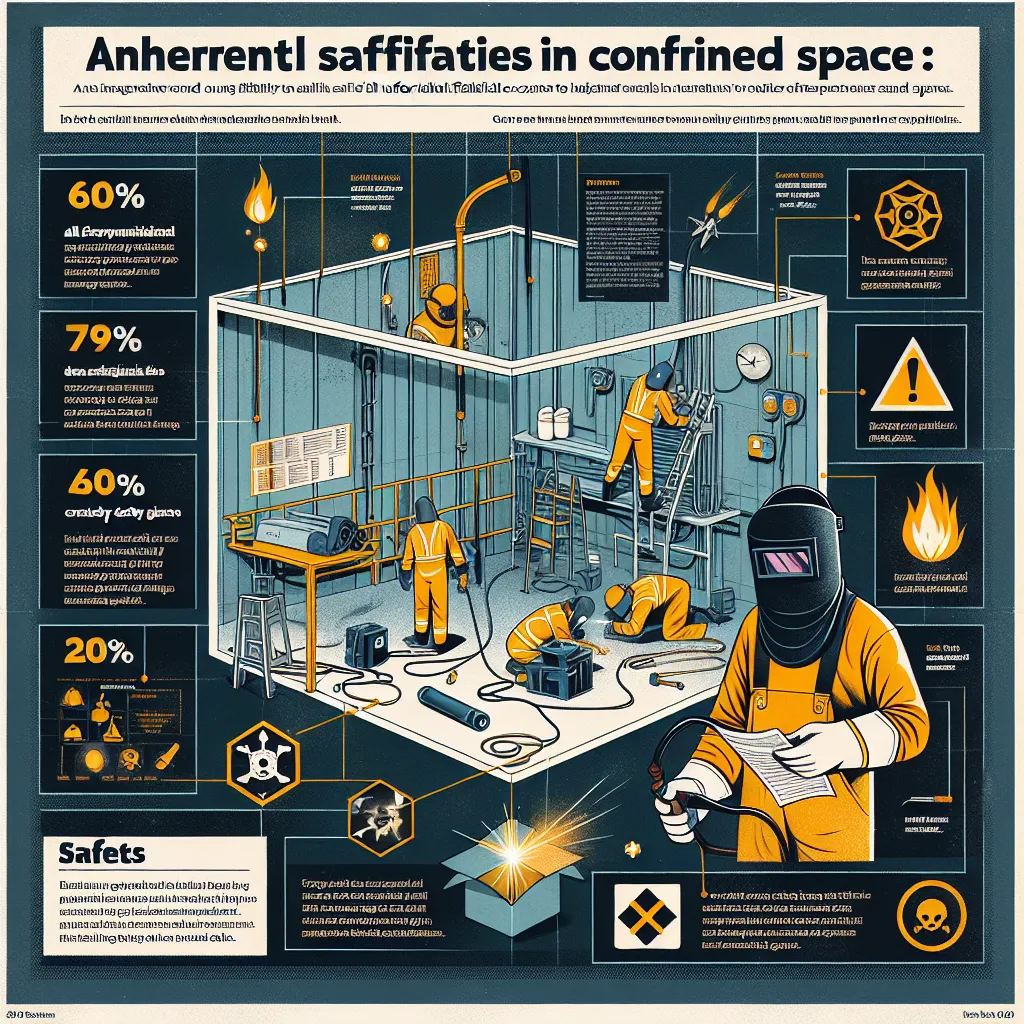 Infographic illustrating the safety risks in confined spaces, highlighting that approximately 60% of all fatalities occur to welders.