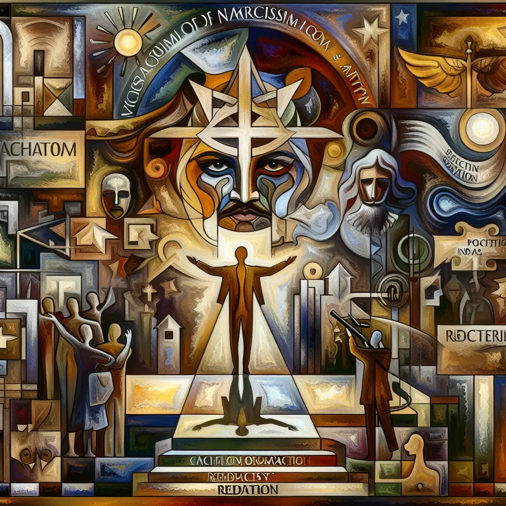 Historia, Actor, Narcisista, Conflicto, Redención in an abstract style