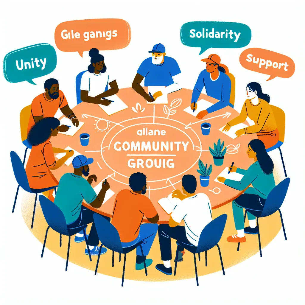 1. **Image of community members coming together to discuss and address gang-related issues, highlighting unity and support.**

2. **Illustration of four different signs of human trafficking, including a distressed individual, unusual living conditions, unexplained absences, and signs of physical abuse.**

3. **Graphic representation of various identities (race, gender, religion, sexual orientation) being targeted with symbols of hate, emphasizing the importance of awareness.**

4. **Conceptual i