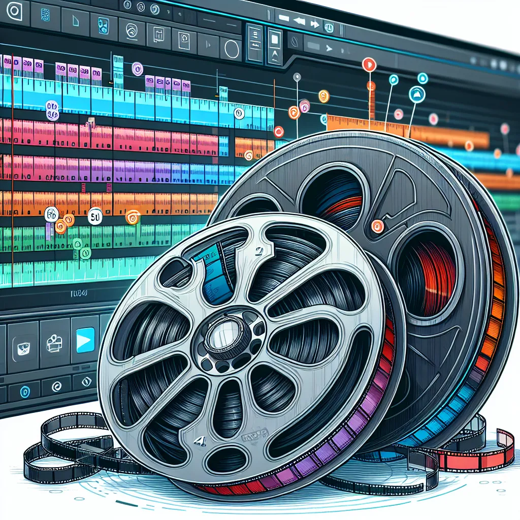 Illustration of two film reels labeled 'A-Roll' and 'B-Roll' with a film editing timeline in the background.