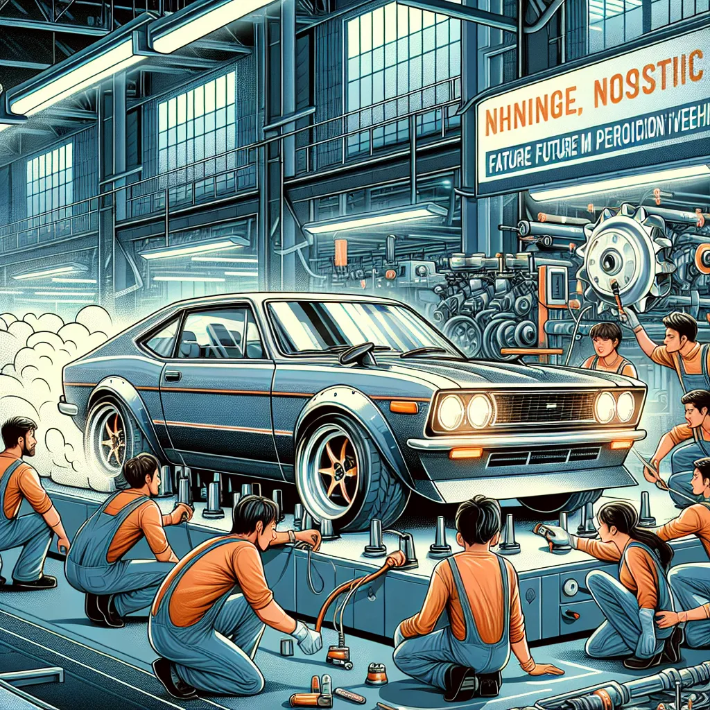 **Image Description:** A digital illustration featuring a vibrant and bustling Ford factory. The setting shows workers busily assembling a 2024 Ford Crown Victoria, with a focus on the polished, classic design reminiscent of the 2011 model. The foreground features the car undergoing a dynamic drift test drive by a professional driver in a secure testing facility, symbolizing its performance capabilities.