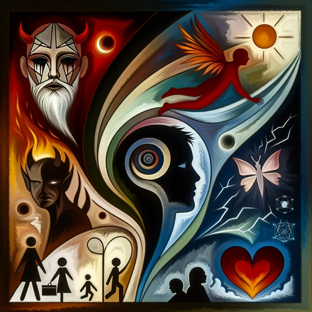 Joven, Familia, Tragedia, Demonio, Amor in an abstract style