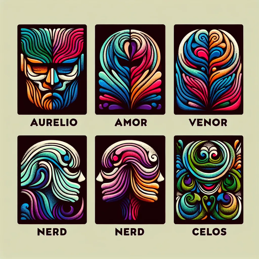 Aurelio, Amor, Venganza, Nerd, Celos in an abstract style