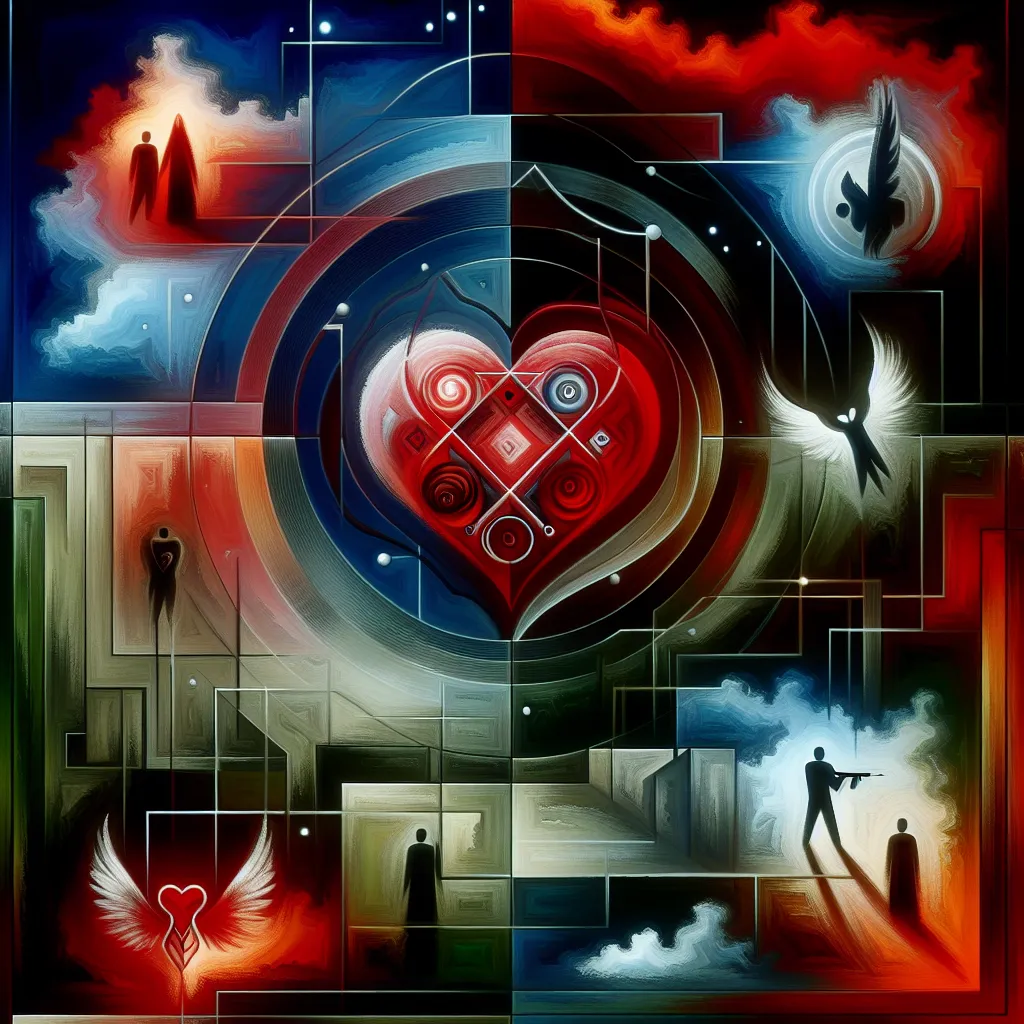 Aurelio, Venganza, Amor, Engaño, Violencia in an abstract style