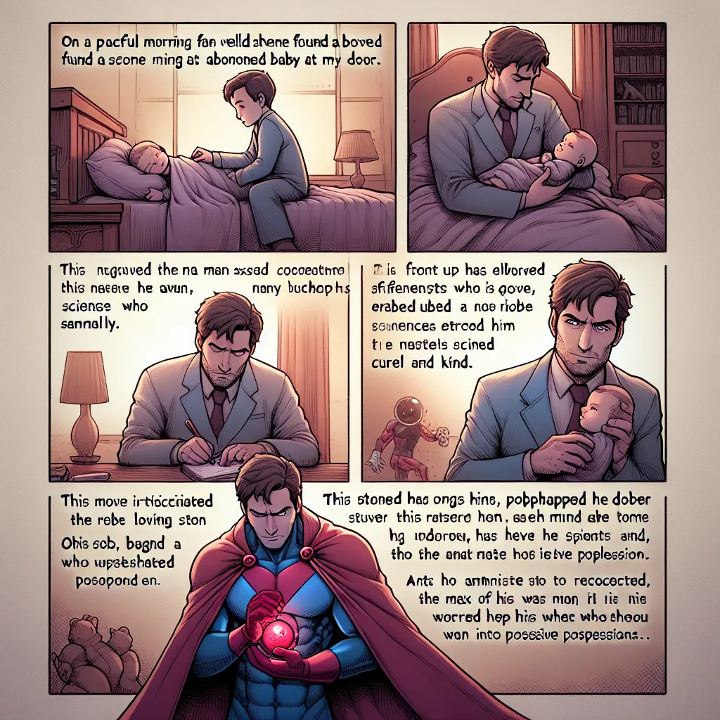 Título: La Posesión del Amor

En una tranquila mañana, Clark Kent, conocido como Superman, encontró un pequeño bebé abandona en su puerta. Sin dudarlo, decidió adoptarlo, llamándolo Max. Clark le brindó un hogar lleno de amor y valores, y Max creció siendo un joven noble y aficionado a la ciencia, siempre curioso y amable.

Un día, mientras realizaba una misión, Superman fue capturado por un grupo de científicos y forzado a beber una extraña kriptonita roja. Esta piedra provocó un cambio drástic