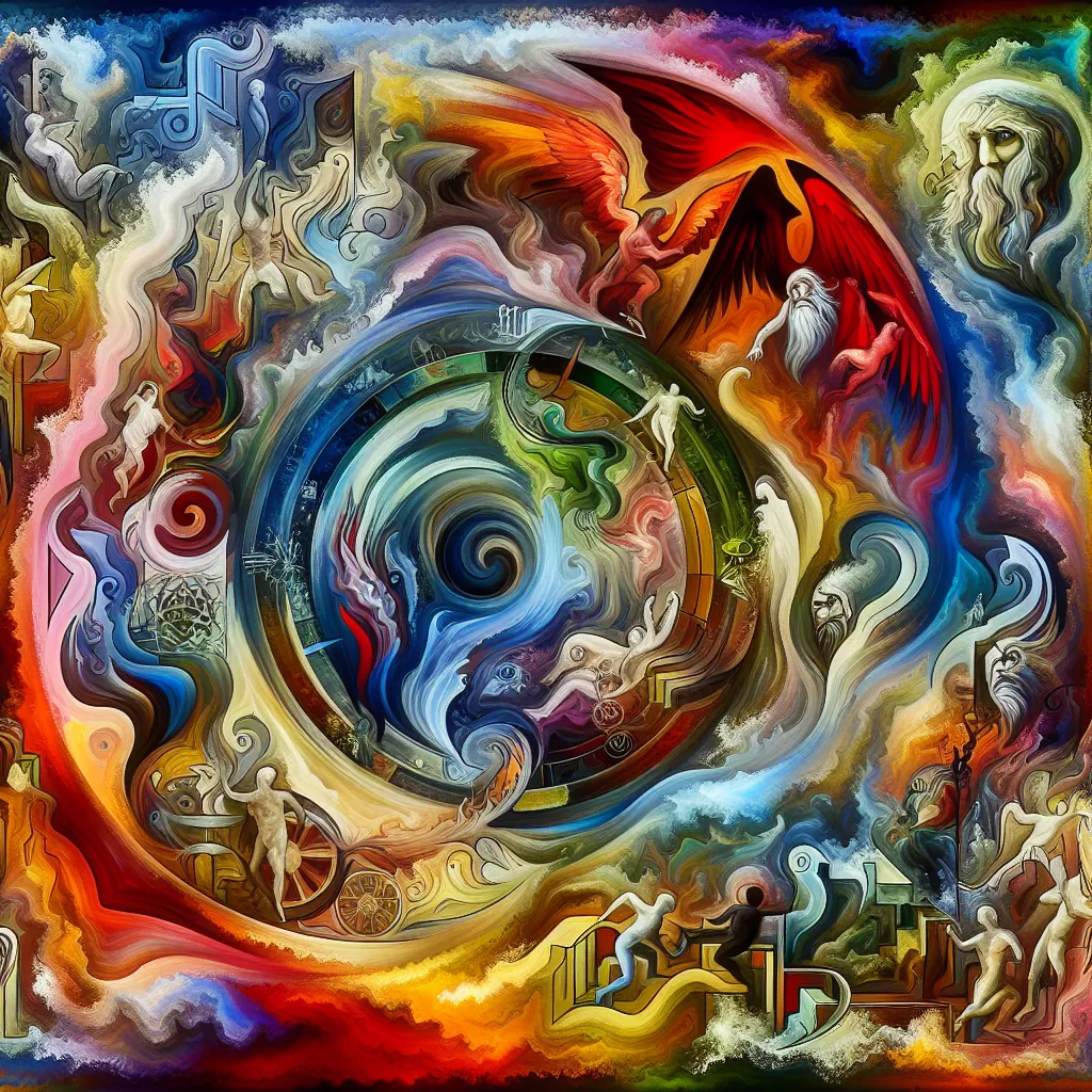Transformation, Lucifer, Hazbin, Adventure, Identity in an abstract style