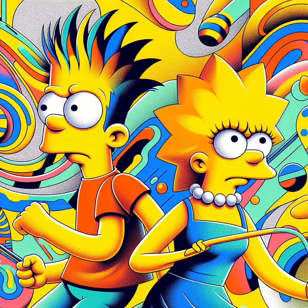 Story, Simpsons, Bart, Lisa, Escape in an abstract style