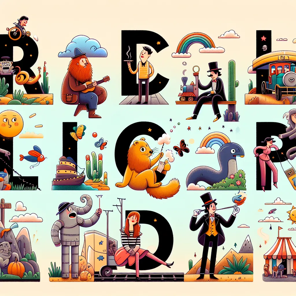 Illustration of animated letters of the alphabet, each character displaying unique personality traits, with whimsical scenes representing the lore behind each letter.