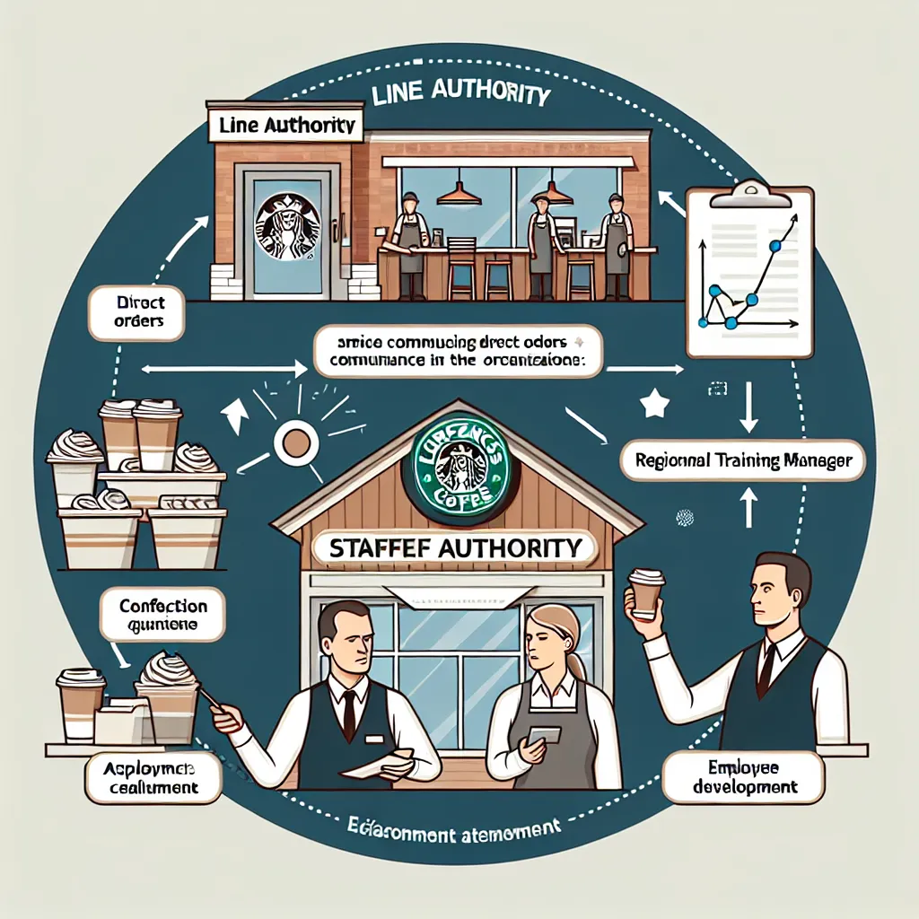 **Concept of Line and Staff Authority in Starbucks**

**1. Definition:**
Line authority refers to the direct chain of command within an organization, where managers have the authority to give orders and make decisions that directly impact their teams. In contrast, staff authority involves advisory roles where individuals support line managers by providing specialized expertise and support.

**2. Application in Starbucks:**
- **Line Authority:** At Starbucks, store managers exemplify line authori