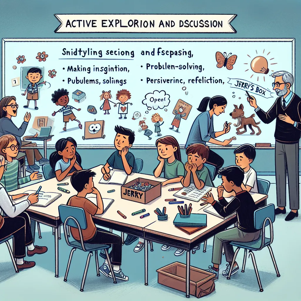 To engage students with "Jerry's Box" using Cognitive Theory principles, I would promote active exploration and discussion of the story, enabling learners to build their own insights into Jerry's experiences and feelings. By posing open-ended questions and facilitating group conversations, I would support students in integrating and adapting new information, fostering cognitive development. The lessons from "Jerry's Box" could highlight the significance of creativity, imagination, problem-solvin