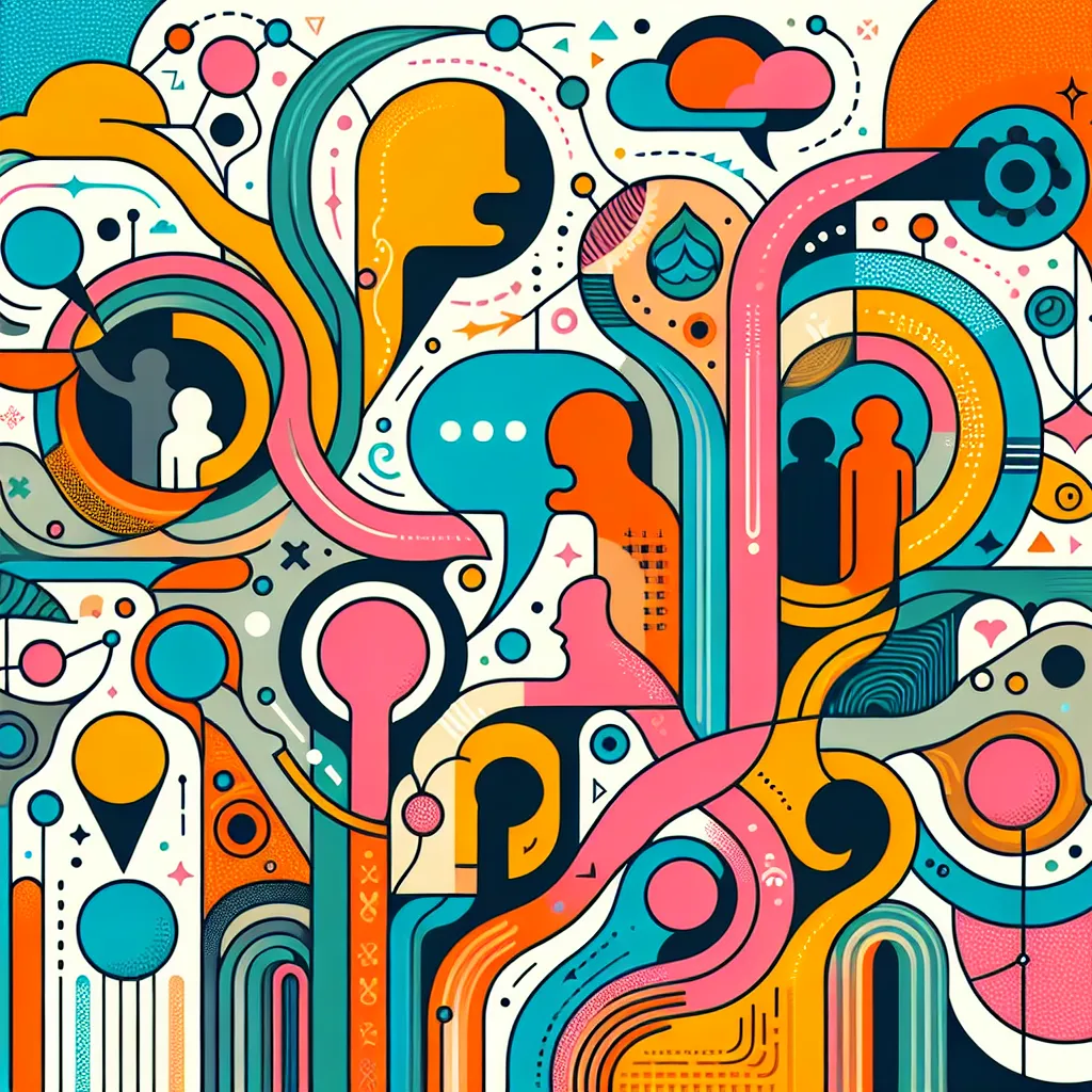 Chat, Friends, Fun, Connection, Quirky in an abstract style