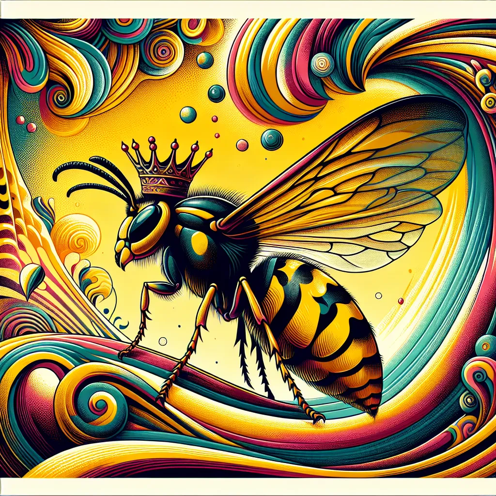 Transformation, Yellowjacket, Queen, Metamorphosis, Perspective in the style of Pablo Picasso