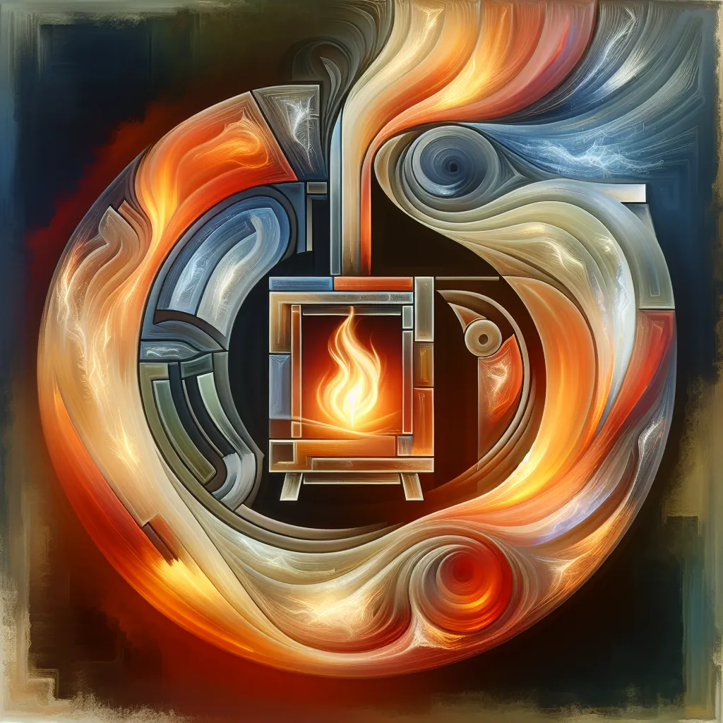 Каминопечь, Энергия, Тепло, Универсальность, Эффективность in an abstract style