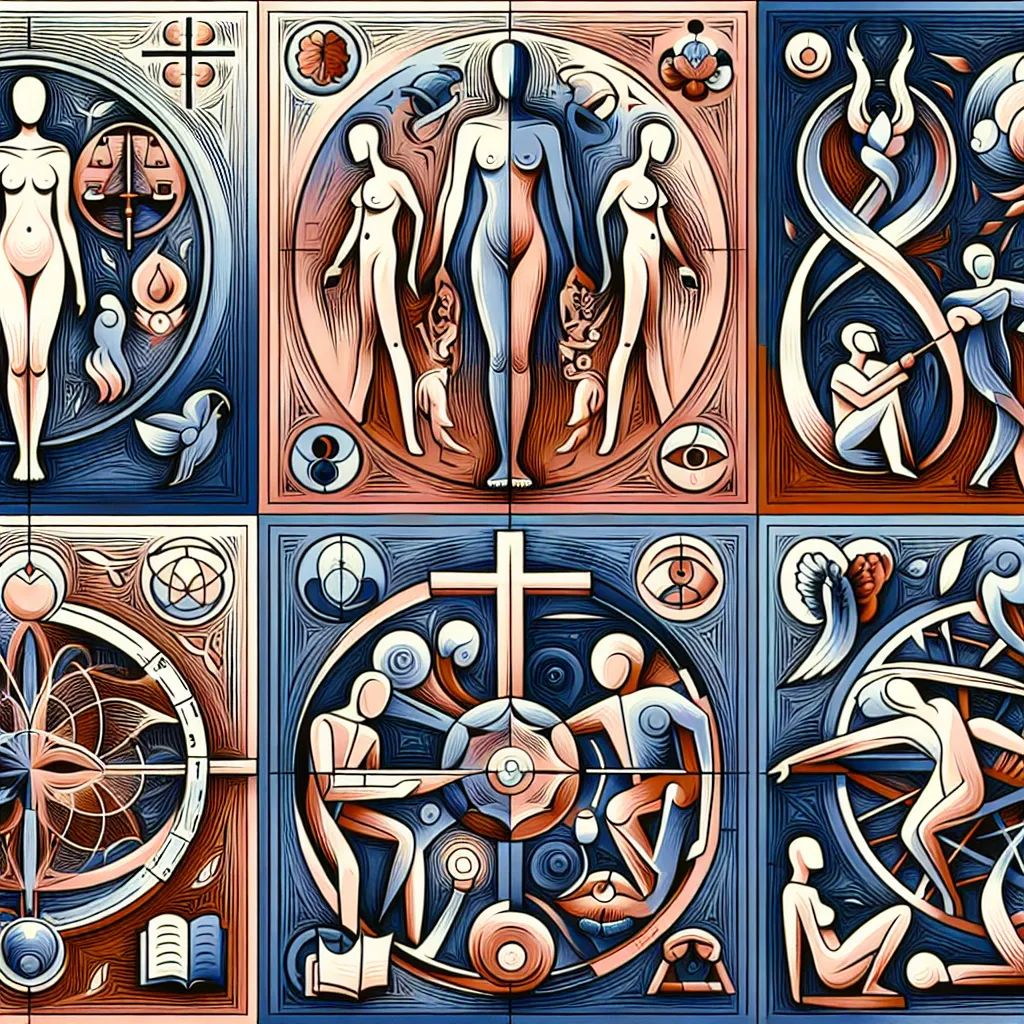 Cuerpo, Cambio, Sacerdotes, Actores, Moralidad in an abstract style