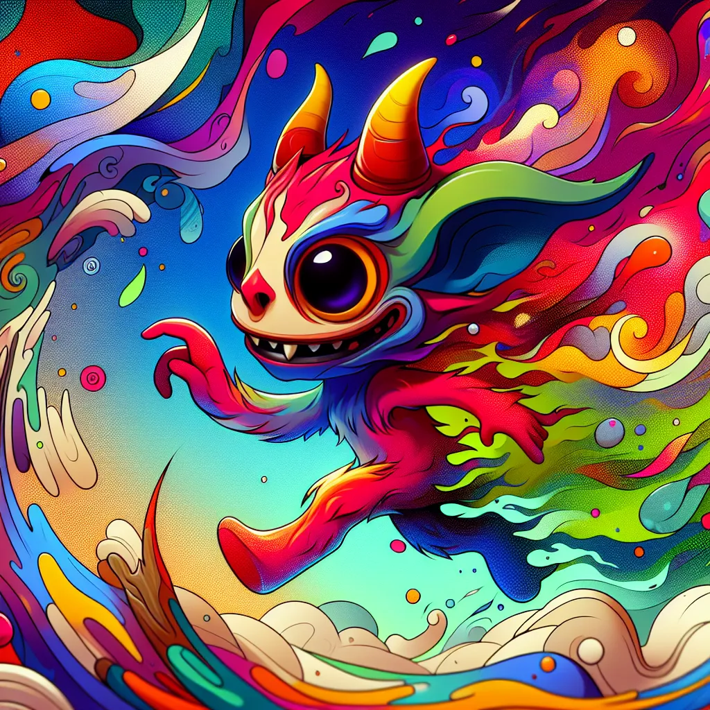 Transformation, Moxxie, Imp, Cartoon, Reality in an abstract style