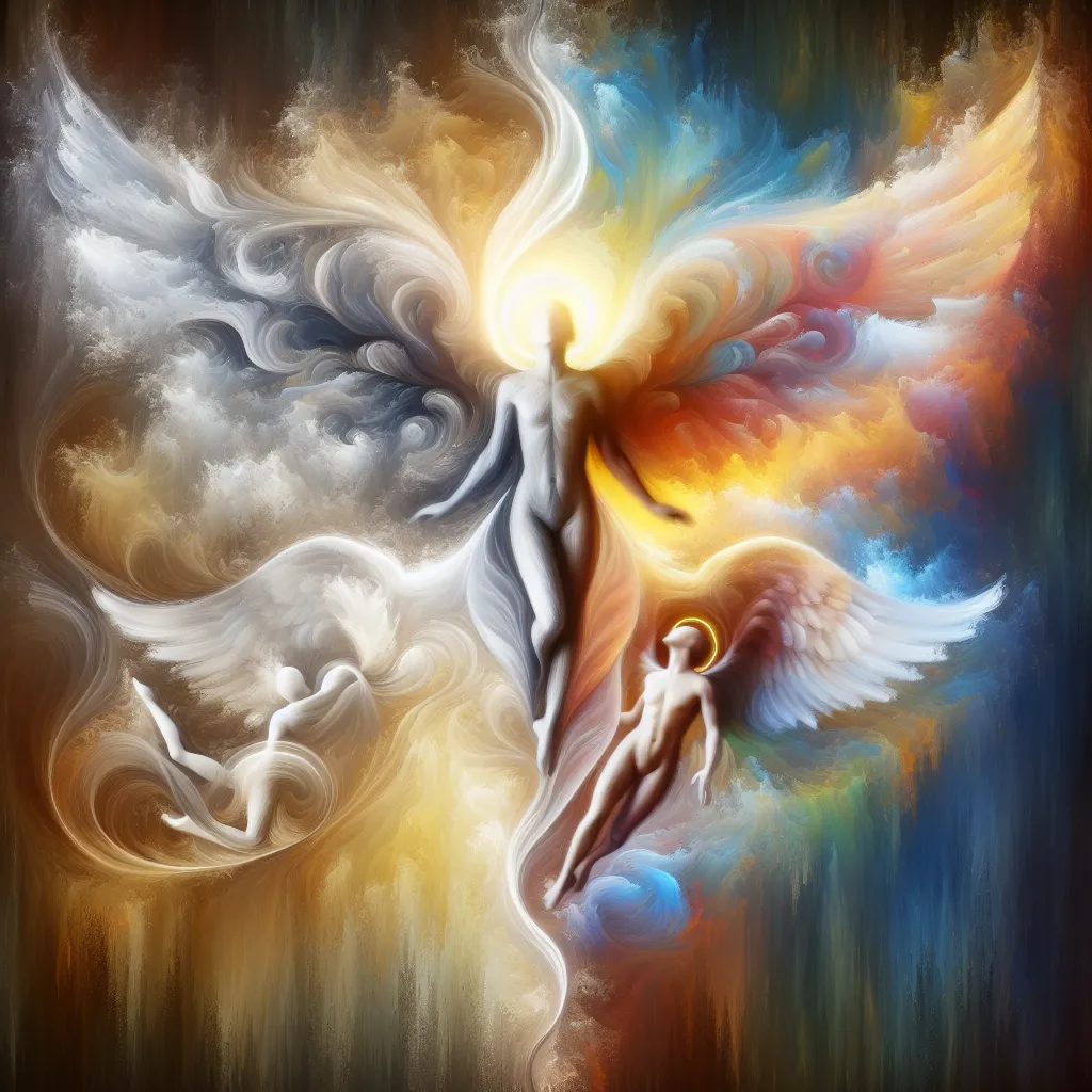 Transformation, Lucifer, Hazbin, Angel, Identity in an abstract style