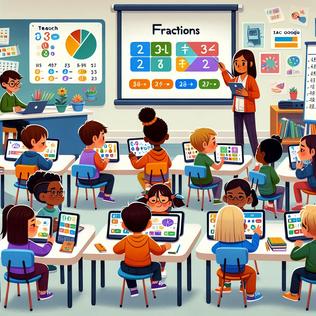 ## Lesson Plan: Understanding Fractions using Digital Technologies

**Grade Level**: 5  
**Subject**: Mathematics  
**Duration**: 2 class sessions (90 minutes each)

### Learning Objectives
1. Students will understand the concept of fractions as parts of a whole.
2. Students will be able to compare and contrast different fractions.
3. Students will create visual representations of fractions using digital tools.

### Selected Digital Tools
1. **Virtual Manipulatives (e.g., National Council of Tea