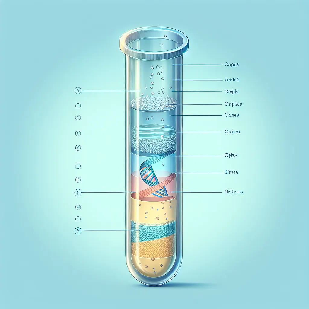 Image of a clear test tube showing distinct layers after phase separation with labels indicating the location of nucleic acids.