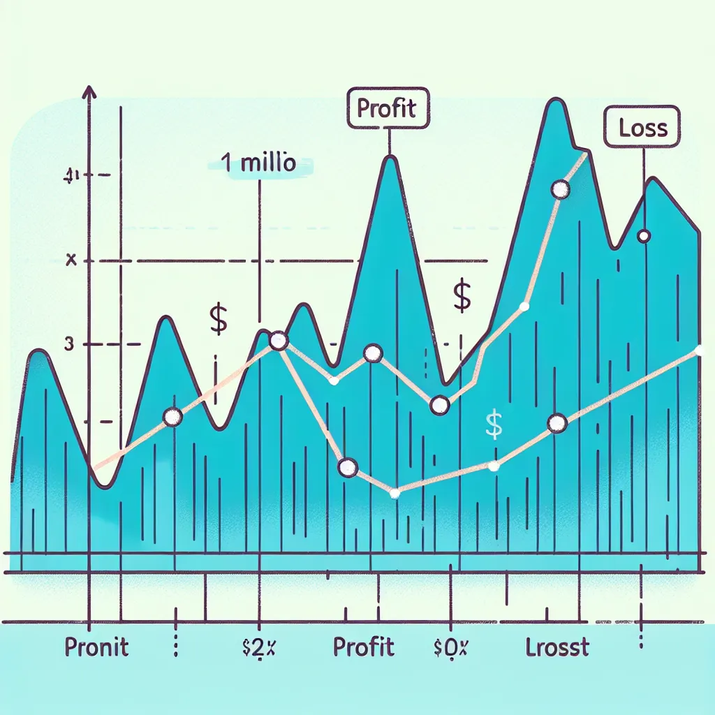 Illustration of a chart showing fluctuating profits, with labels indicating a $1 million profit and a subsequent $1 million loss, highlighting a decrease in profits.