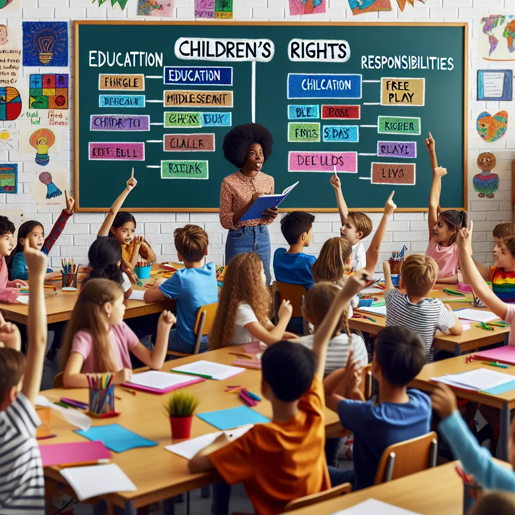 ### Lesson Plan Summary: Children’s Rights and Responsibilities

**Grade:** 4   
**Date:** 30/09/2025  
**Duration:** 1 hour  
**Number of Learners:** 30   

#### Key Concepts:
- Children’s Rights
- Responsibilities
- The Bill of Rights

#### Objectives:
- Understand children's rights in South Africa and related responsibilities.
- Define rights and responsibilities.
- Identify examples in school and community settings.
- Discuss the balance between rights and responsibilities through scenarios.