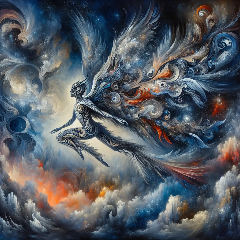 Transformation, Andrealphus, Costume, Identity, Demon in an abstract style